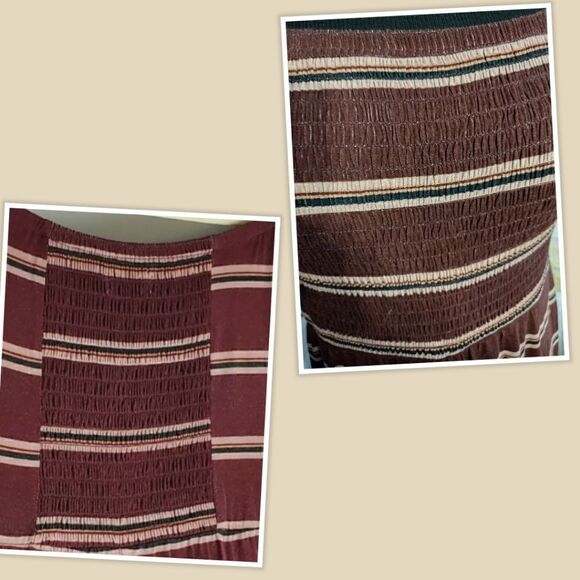 Maurices L Burgundy Maxi Dress Striped Off Shoulder 90s Slit Sides. - Picture 5 of 6